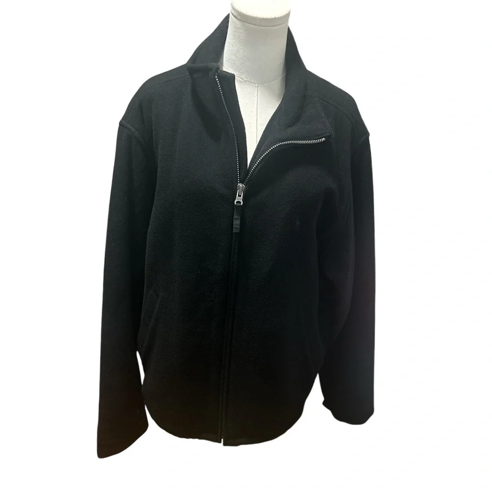 Polo Ralph Lauren Black Wool Bomber Jacket Mens L Minimalist Preppy